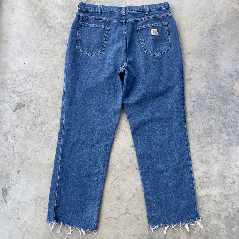 Carhartt Relaxed Fit Jeans Mens 36x30 Blue Denim Raw Hem 381-83